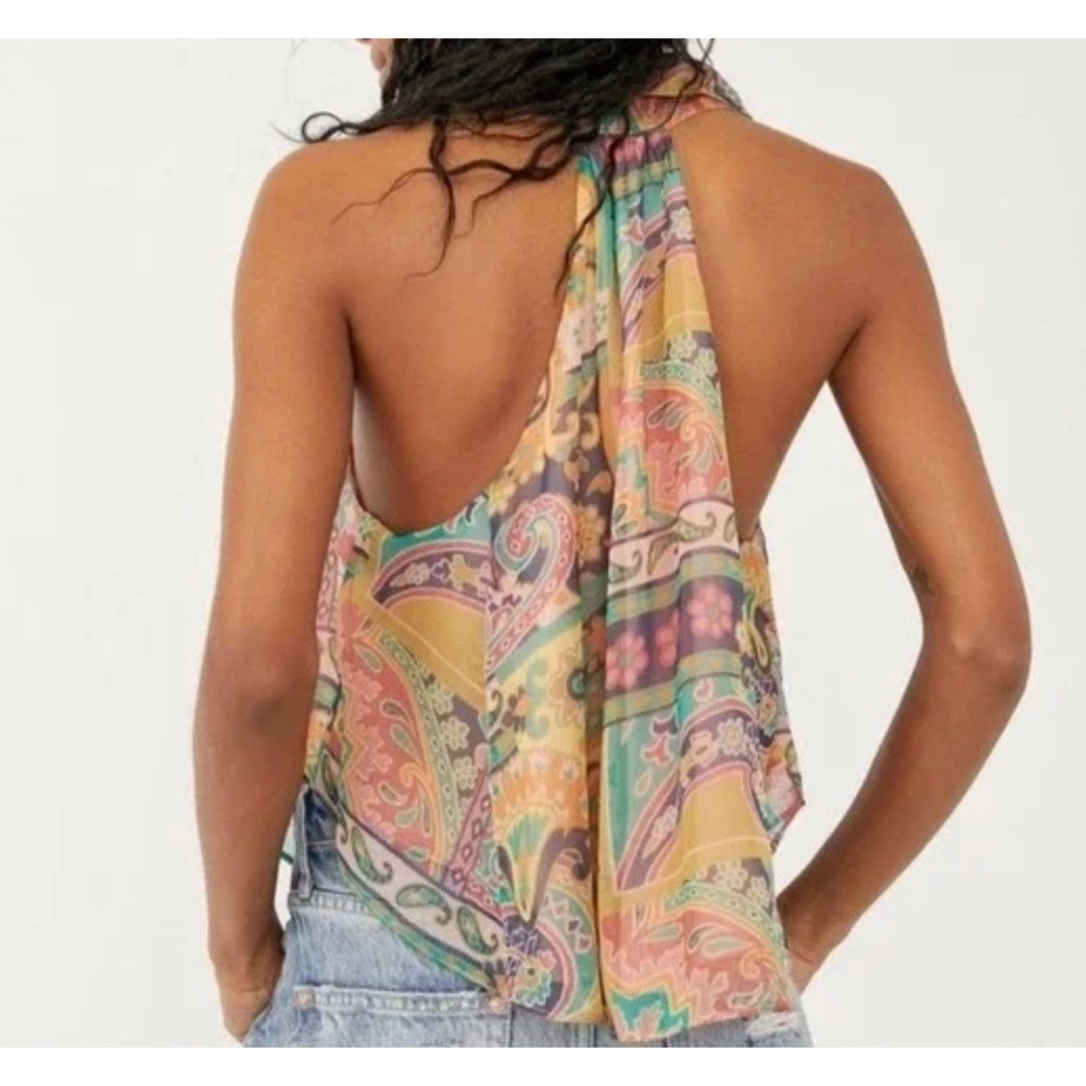 Free People Strawberry Retro Paisley Print Racerback Tank Top, Brown Blue, XS - Picture 6 of 13